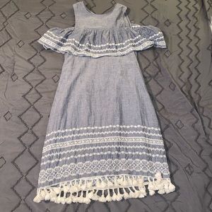 Blue Jean Dress with tassels (cold shoulder)